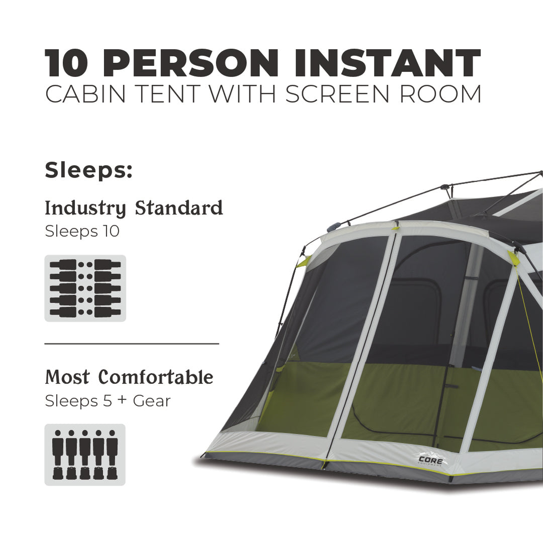 10 Person Instant Cabin Tent with Screen Room 14 x 10 Core Equipment