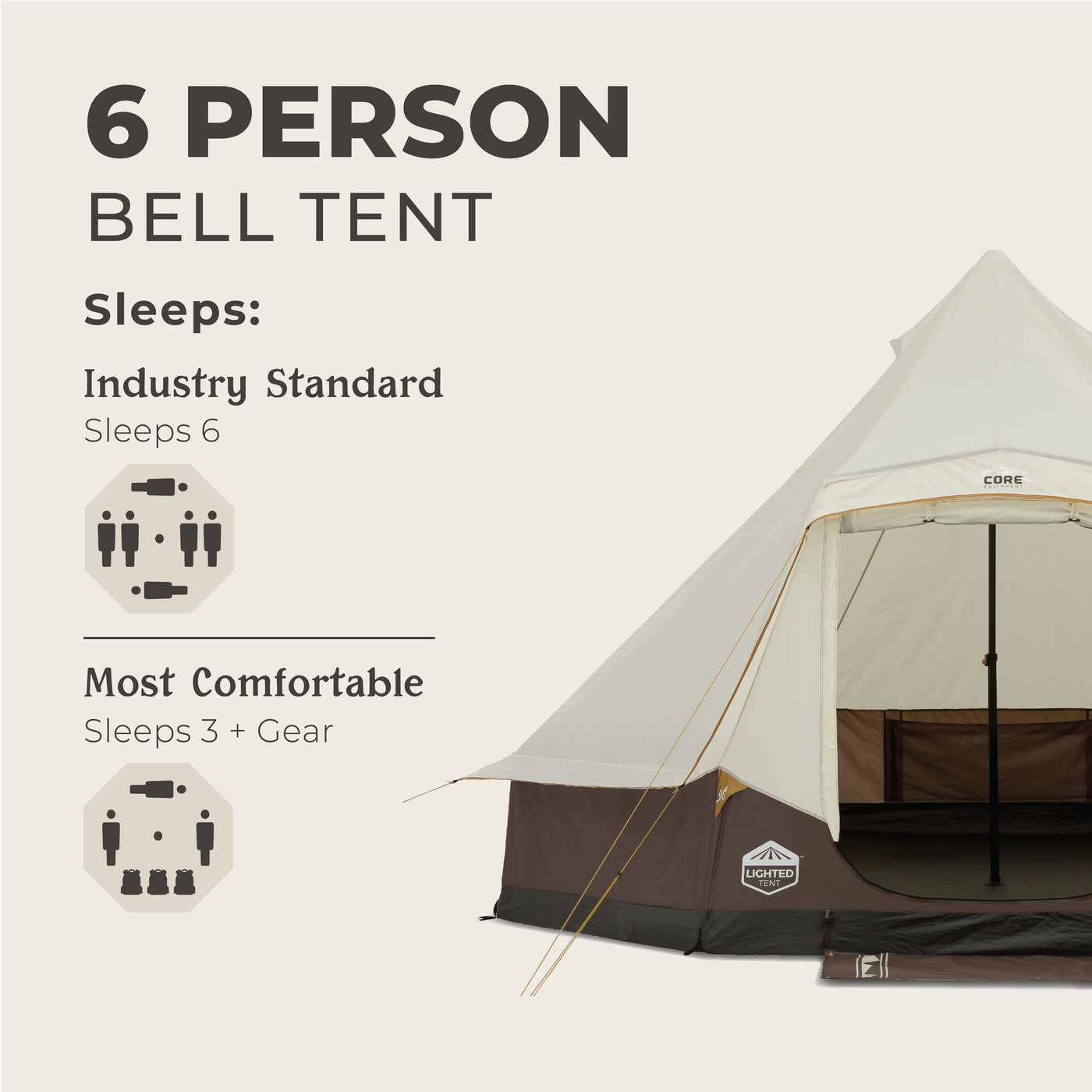 6 Person Lighted Bell Tent 13' x 12'