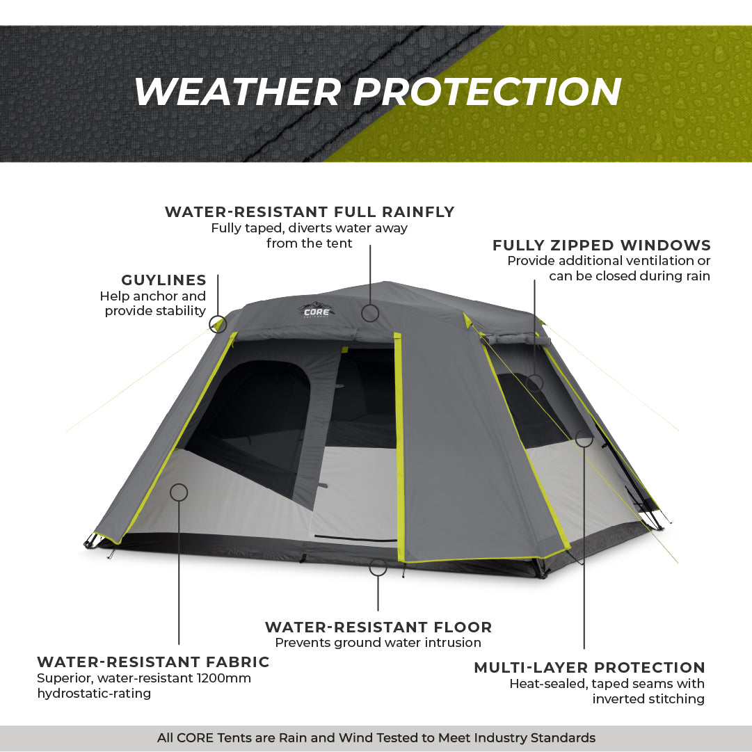  CORE Large Multi Room Tent for Family with Full Rainfly for  Weather Protection and Storage for Camping Accessories