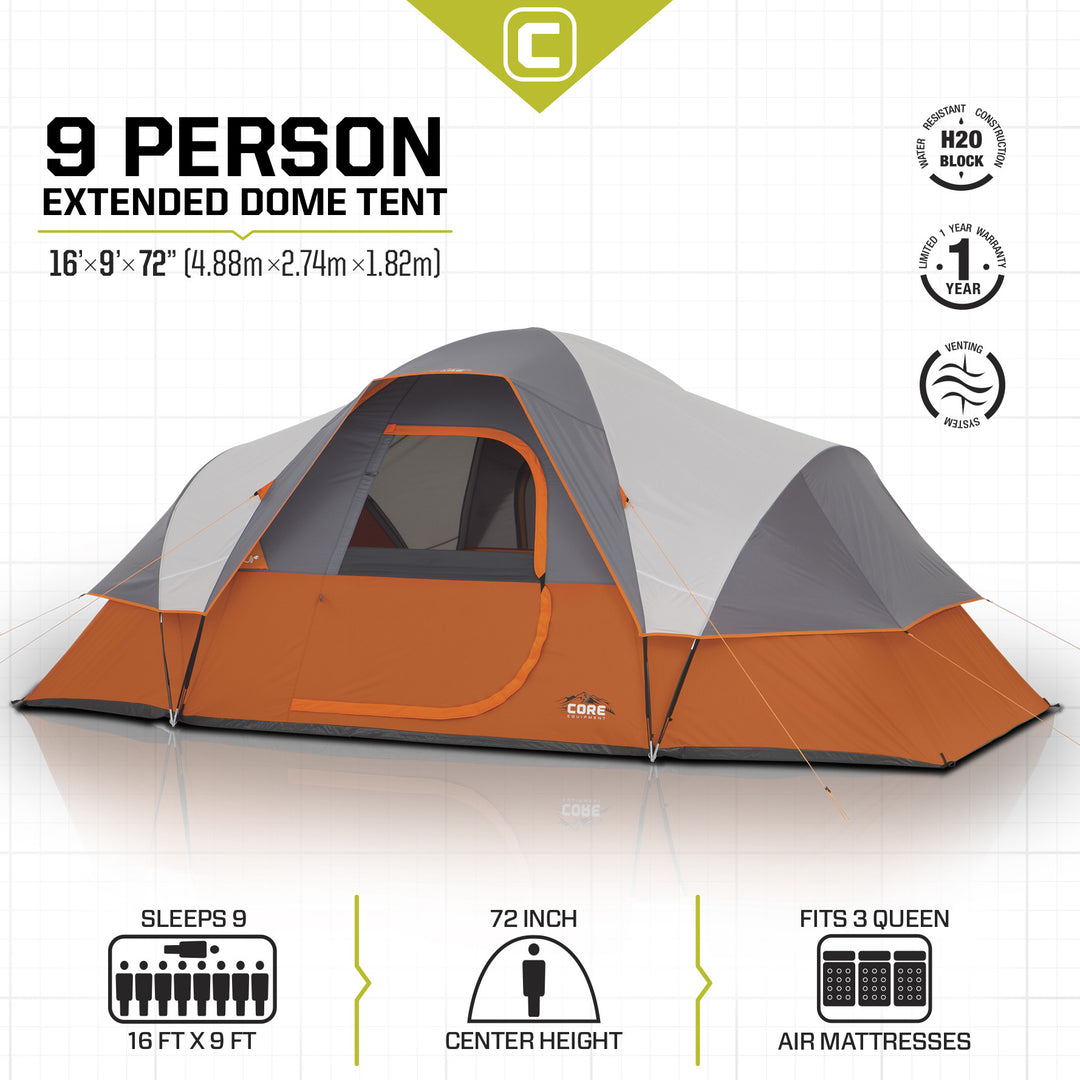 9 Person Extended Dome Tent 16 x 9