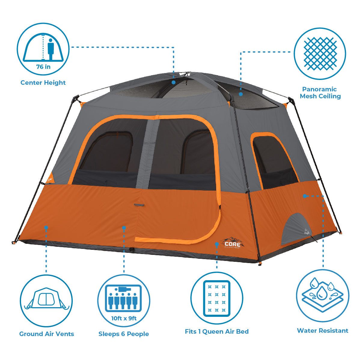  CORE 4 Person Straight Wall Cabin Tent with Screen