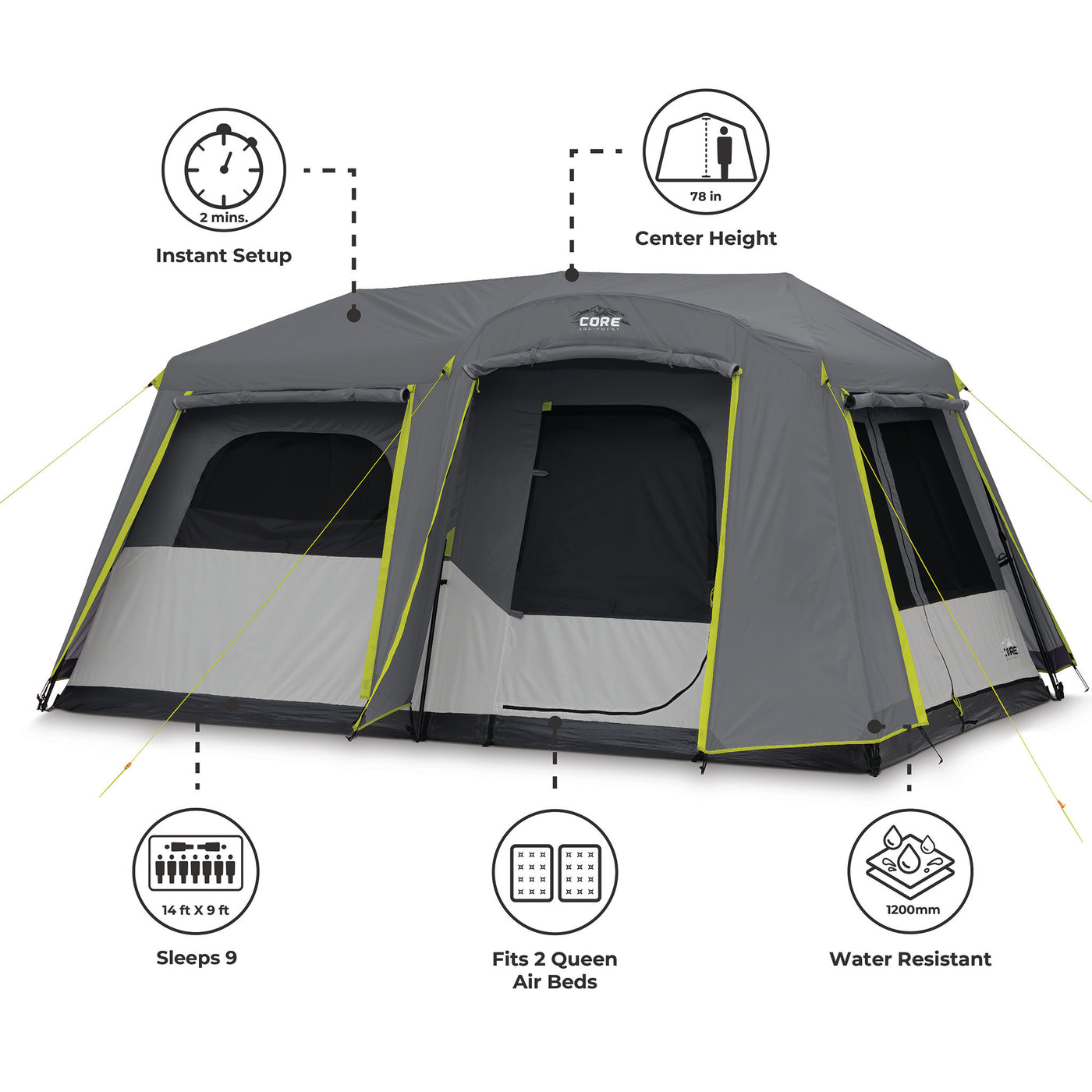 CORE 6 Person Instant Cabin Tent with Full Rainfly 