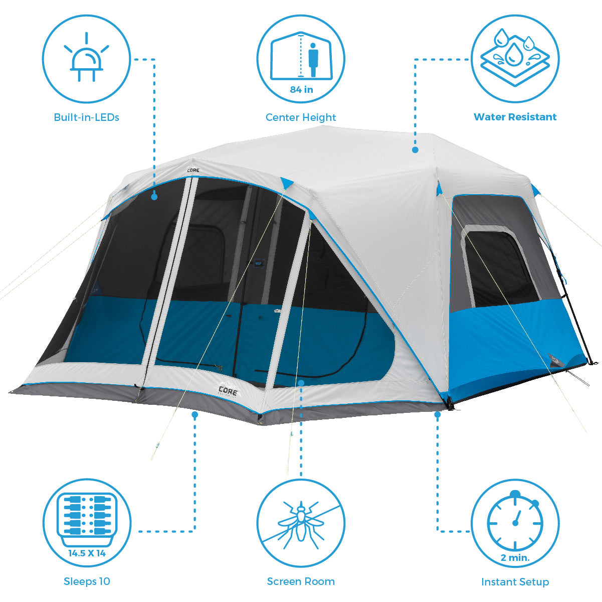 CORE 9 Person Instant Cabin Tent with LED Lights